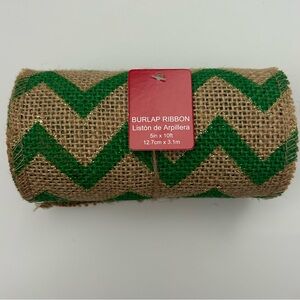 NWT Green Chevron Burlap Ribbon